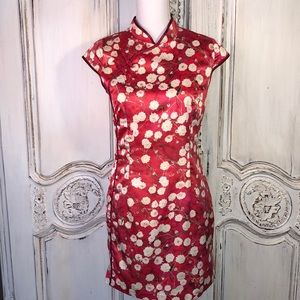 Lovely Mandarin Collar Cap Sleeve Asian Style Dress Size M